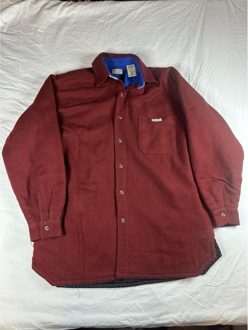 🔥🧥 Vintage Bugle Boy Fleece Lined Button Shirt Jacket Red M 🧥🔥